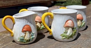 Vintage Sears Merry Mushrooms Set of 3 Coffee cups 1 Creamer 2