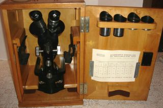 Vtg Officine Galileo Binocular Microscope No 128998 In Locking Box Made In Italy