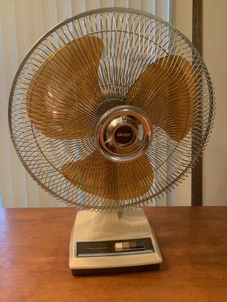 Vintage Galaxy Deluxe 16 " 3 - Speed Amber Blade Oscillating Fan