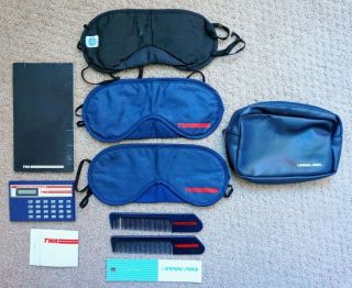 Pan Am Twa Trans World Airlines Amenity Kit Items Eye Shades Bag Tag Defunct Air