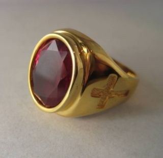 Solid Silver Ring For Bishop - Synthetic Ruby - 2448 - Red