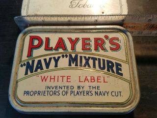 2 vintage tobacco tins,  players no name & white label navy mixture 2