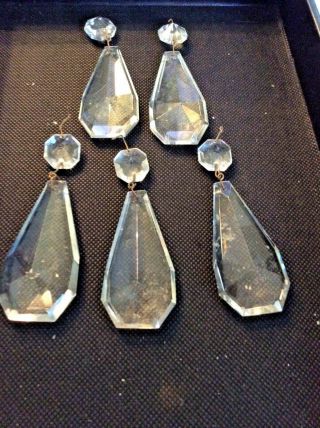 5 Old Rare Art Deco Heavy Chandelier Prisms 4” Drop