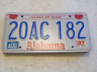 20 Ac 182 = 1987 Colbert County Alabama License Plate Try My $4.  00 Us