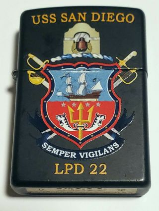 Uss San Diego Lpd 22 Authentic Command Zippo Lighter - Never Had Fluid Added