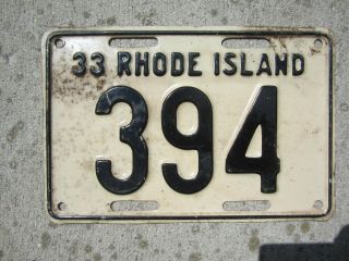 Rhode Island 1933 License Plate Low 3 - Digit Number 394