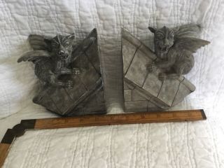 Gargoyles Purched On The Roof Bookends Resin