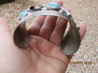 OLD PAWN NATIVE AMERICAN NAVAJO? SIGNED CUFF BRACELET TURQUOISE CORAL 95 grams 3