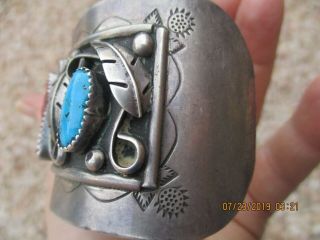 OLD PAWN NATIVE AMERICAN NAVAJO? SIGNED CUFF BRACELET TURQUOISE CORAL 95 grams 6