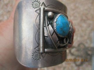 OLD PAWN NATIVE AMERICAN NAVAJO? SIGNED CUFF BRACELET TURQUOISE CORAL 95 grams 7