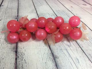 Vtg Acrylic Lucite Grape Cluster Pink W Leaves Mid Century Mcm Retro - 12 " Long