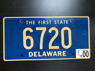 The First State Delaware License Plate W/riveted Numbers 6720 Vintage