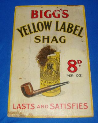 Vintage Black Americana Rare Biggs Yellow Label Shag Tobacco Cardboard Sign 29 "