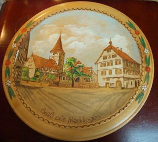 Plate Wood Carved Travel Souvenir Grub Ous Merklingen Vintage 13.  25 " W Painted