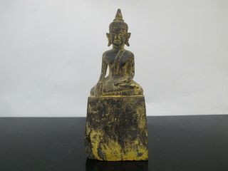 Vintage Carved Wood Sitting Thai Buddha Gold Gilt Statue Figurine