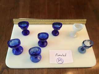 Vintage Glass Eye Wash Cups,  Cobalt Blue,  Light Blue,  Milk,  Set Of 7,  “m”