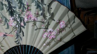 Vintage Japanese or tie wall fan,  a couple of birds at the top of tree 26 