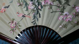 Vintage Japanese or tie wall fan,  a couple of birds at the top of tree 26 