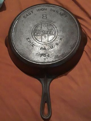 Griswold Cast Iron 8 Skillet,  Slant Logo,  704 R,  Erie Pa Usa.  Sits Very Flat.