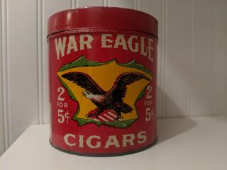 War Eagle Cigar Tobacco Tin Antique Advertising Stogie Can Red Version