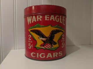 WAR EAGLE CIGAR TOBACCO TIN ANTIQUE ADVERTISING STOGIE CAN RED VERSION 3
