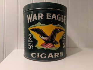 War Eagle Cigar Tobacco Tin Antique Advertising Stogie Can Green Version