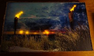 Lighted Flicker Flame Tiki Torch Sign Sunset Beach Bar Hawaii Canvas Home Decor