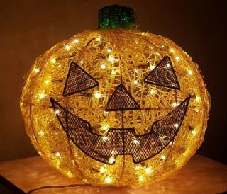Vintage Spun Lucite Spaghetti Jack - O - Lantern Pumpkin Light Up Halloween Decor