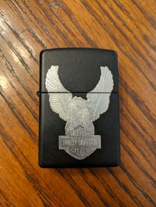 Zippo Etched Harley Davidson Motor Cycle Spread Eagle Lighter Made In Usa