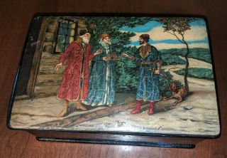 Antique Russian Lacquer Box Handpainted Vishnyakov Lukutin
