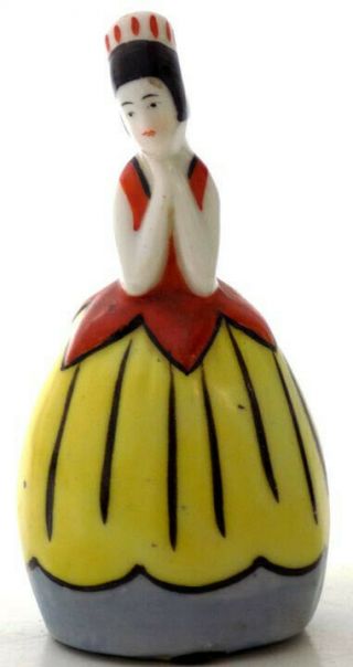 Mini Vintage Porcelain Figural Perfume Bottle In Shape Of A Woman Colorful Dress