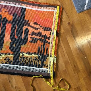 Vintage Latch Hook Rug Wall Hanging Art Cowboy Western Cactus Sunset 38 
