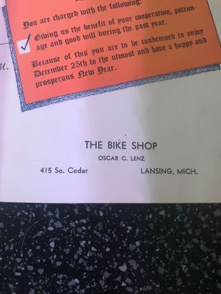 Vintage Christmas Card Lansing Michigan Bike Shop Oscar Lenz Police Officer Car 5