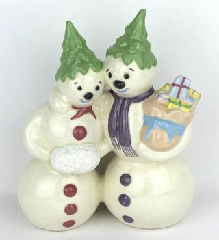 Vintage Ceramic Mr And Mrs Snowman Christmas Holiday Decor 10 " Tall