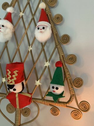 Vintage Wicker Rattan Christmas Tree With Handmade Santa Angel Soldier Curls 5