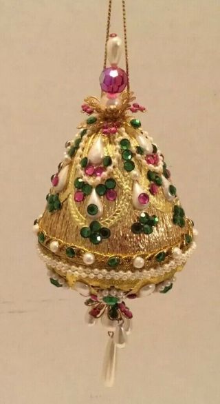 Vintage June Zimonick Beaded Christmas Ornament Elaborate Green Purple Gold