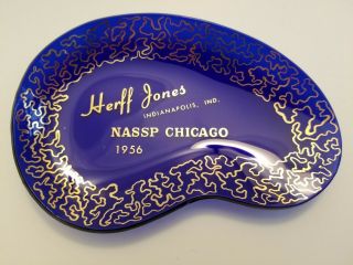 Houze Glass Dish 1956 Nassp Chicago Herff Jones Co Blue Gold Mid Century Modern
