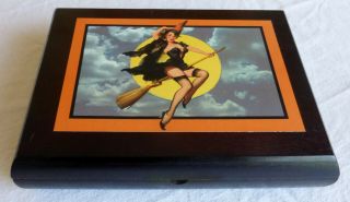 Black Wooden Cigar Box,  Man Cave Item,  Vintage Pinups Imagees,  Halloween Witches