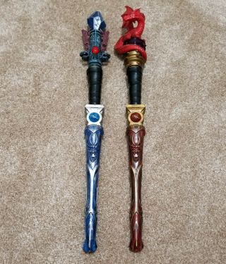 Two (2) Magiquest Wands W/ Red Dragon & Blue Crystal Toppers,  Great Wolf Lodge