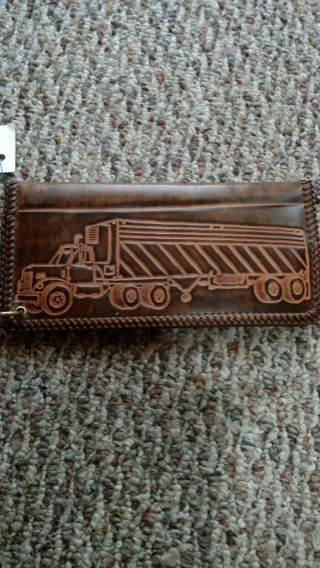 Vintage Leather Trucker Wallet With Zippered Pouch