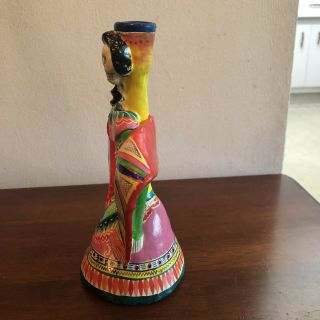 Vintage Day Of The Dead Candlestick Holder 8” By 4” Mexico 3