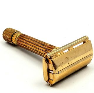 Vintage Gillette Aristocrat Gold Plated Safety Razor Shaver No Date Code 1948 - 50