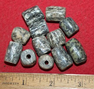 (12) Neolithic Speckled Granite Stone Beads
