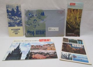Vintage 1968 State Of Utah Tourist Information Map Travel Packet Brochure