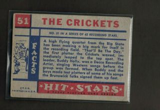 TOPPS 1957 HIT STARS TRADING CARD 51 THE CRICKETS RECORDING STARS 2