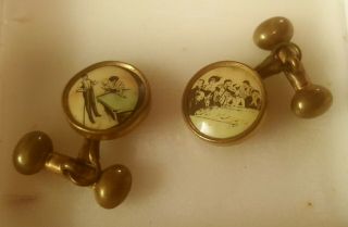 Vintage Gilt Gaming Cufflinks - Snooker And Gaming Table