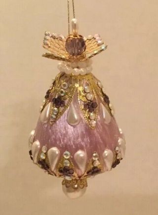 Vintage June Zimonick Beaded Christmas Ornament Elaborate Lilac Gold Pearls