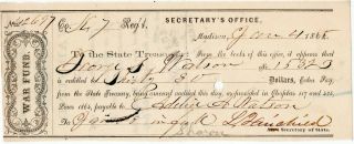 Civil War 1864 “war Fund” Draft,  7th Wi,  " Iron Brigade ",  Gen.  Fairchild Signed