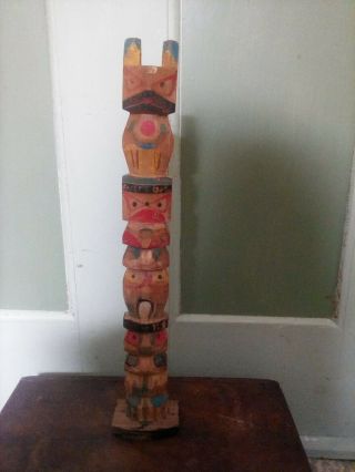 Carved Alaska Totem Pole Souvenior Painted