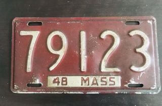 1948 Massachusetts Number 79123 Car Vehicle License Plate Tag